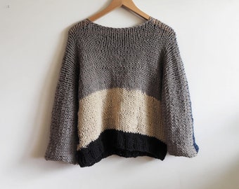 Pull en maille ajourée en alpaga, manches longues, pull tricoté à la main, pull pour femme et homme