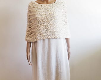 Alpaca open shawl, white shrug, cropped shrug for bride
