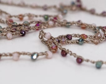 Crochet Crystal Necklace: Long Textile Jewelry
