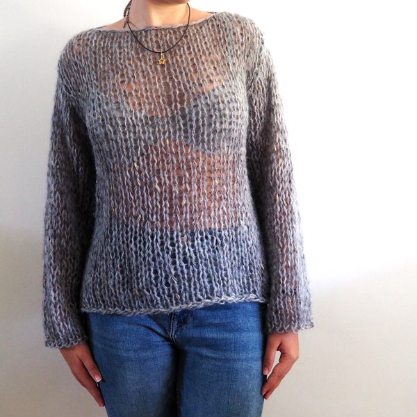 Pull mohair gris et doré, mohair