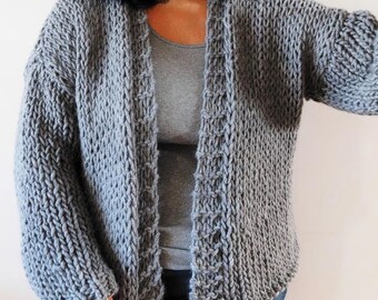 Grey jacket in pure wool - no acrylic jacket - hand knitted jacket in wool