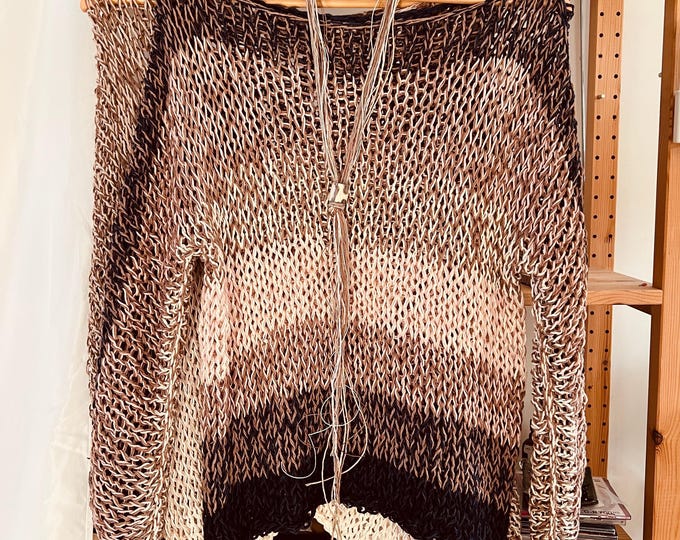 Linen mix blue , white and brown loose knit sweater