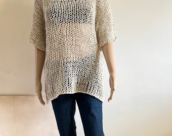 Linen tunic Matera, Light beige top, made to order, one piece top, Piera Romeo Design