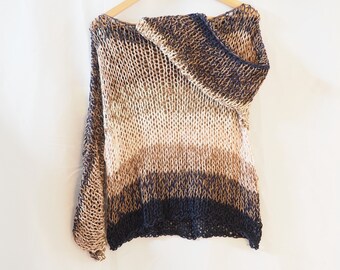 Linen mix blue , white and brown loose knit sweater