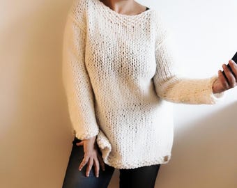Long sweater for woman in wool and alpaca no acrylic yarn