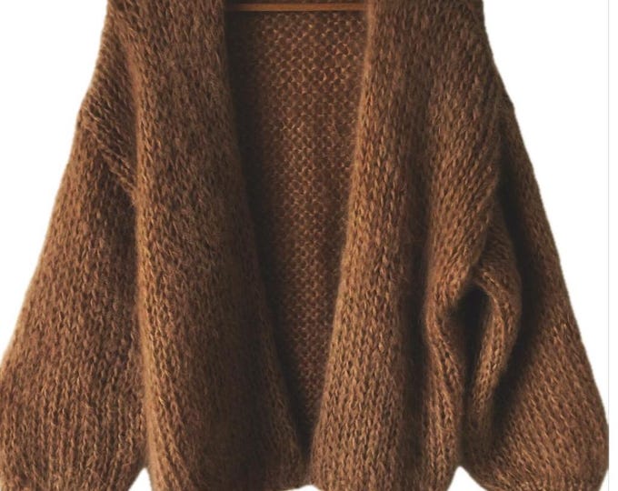 Chocolate mohair cardigan,  Hand knit oversize woman