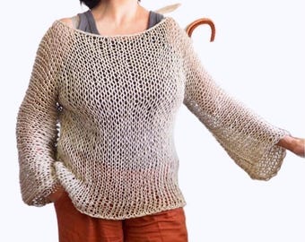Linen sweater in light grey, all sizes, no acrylic yarn