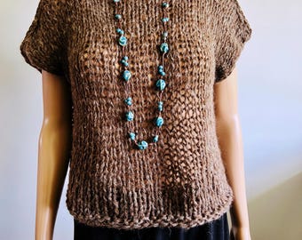 VENEZIA - Alpaca silk Tee Top in brown