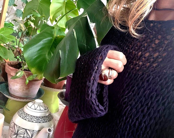 Total BLACK Loose knit Sweater pure cotton