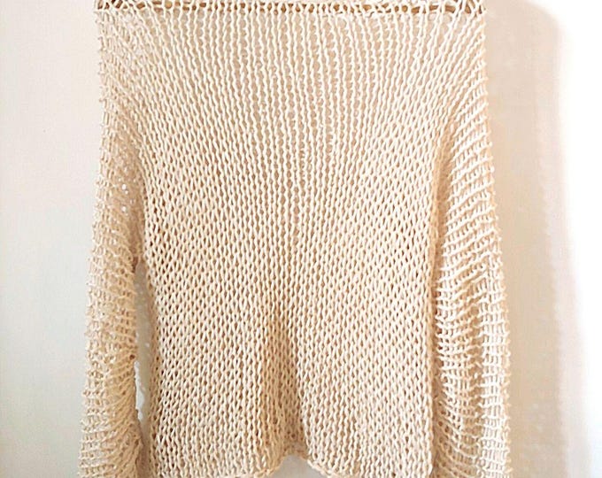 Maglione di cotone lavorato a maglia larga bianco sporco, completo estivo bianco lavorato a maglia larga