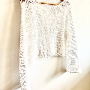 Handmade cotton sweater, open knit top, crop cotton top, summer top, cotton top open-work