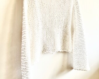 Jersey de algodón hecho a mano, top de punto abierto, top de algodón crop, top de verano, top de algodón calado