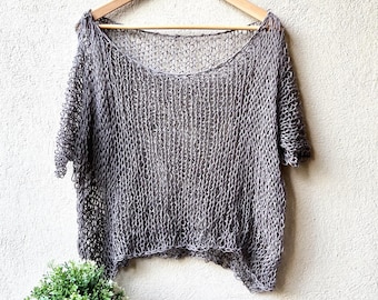 Loose knit tee top in linen