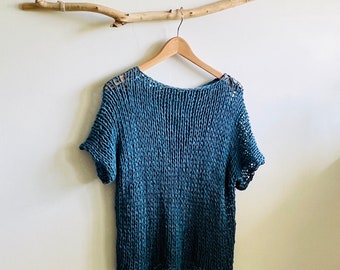 Tunique en lin Matera, haut bleu denim, fait sur commande, haut une pièce, Piera Romeo Design