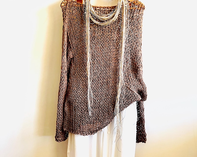 Brown Summer loose knit sweater, long sweater open knit for summer, all sizes, all colors
