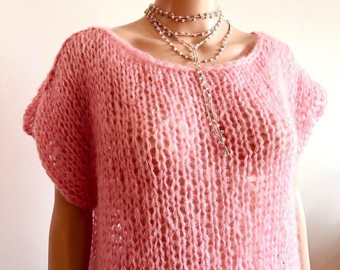 Pink tee top in mohair