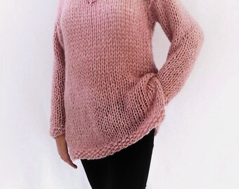 Pull long surdimensionné fait main, pull en laine et alpaga, pull en laine pour femmes, tricoté, pull d'hiver, sur commande