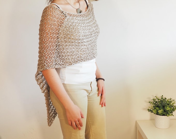 Sheer linen Poncho, V Poncho, Cover up, wedding boho style, all sizes, natural yarn