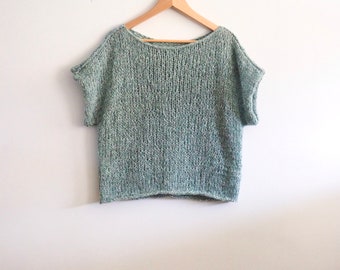 Alpaca  wool soft sweater, short sleeves sweater, slipover tee, sea green wonderful top, warm and light, new design