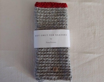 GREY AND RED Mittens , Christmas Gift, Not Only For Readers Fingerless Mittens by Piera Romeo