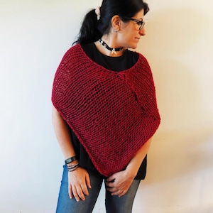 Hand made chunky Knit Asymmetrical Poncho - Cozy Fall & Winter Wrap - Boho Knitwear