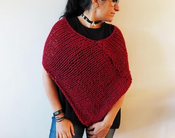 Hand made chunky Knit Asymmetrical Poncho - Cozy Fall & Winter Wrap - Boho Knitwear