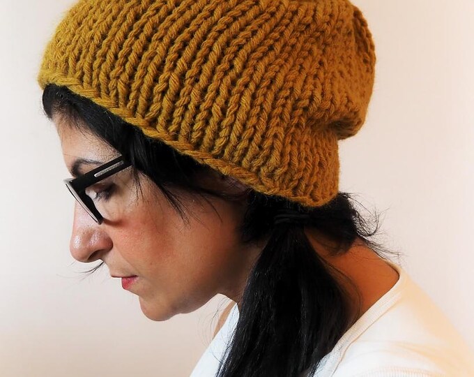 WOOL chunky  HAT - curry - regular fit