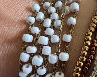 Crochet Bronze Necklace with Miyuki Pearls: Long Wrap Bracelet