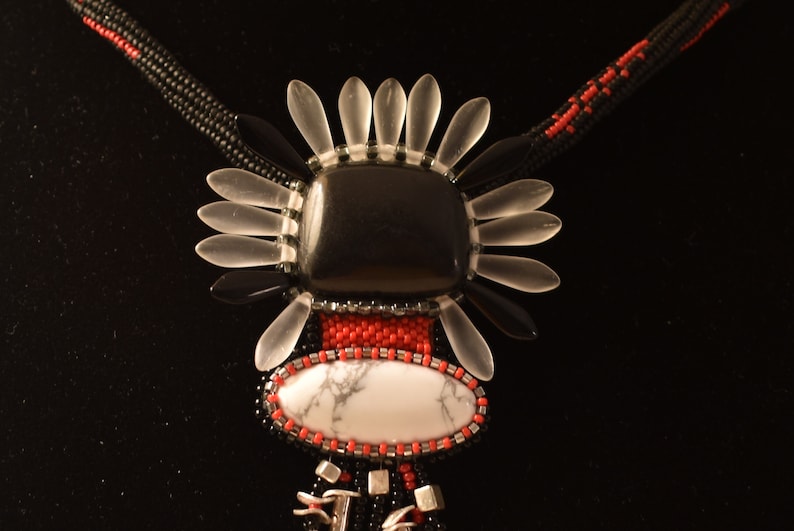 20 Native American inspired pendant on herringbone beaded cord