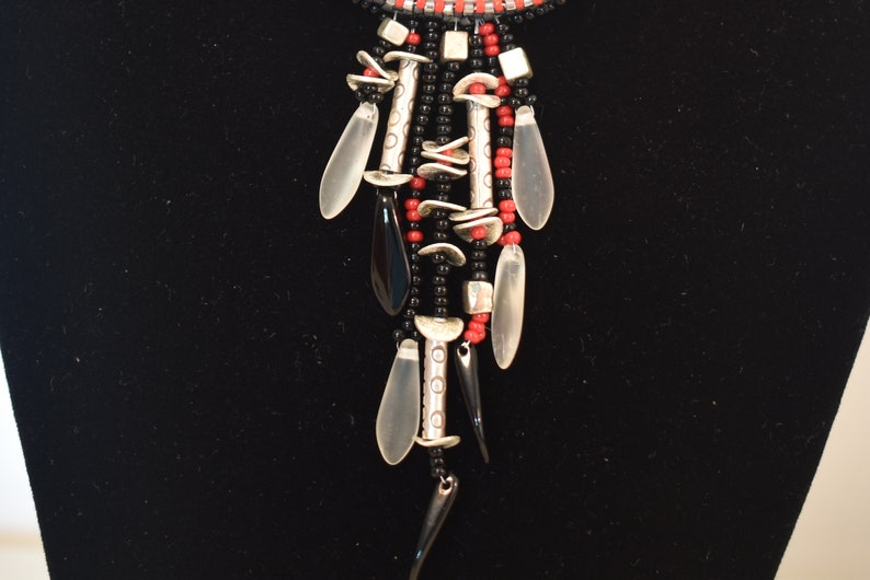 20 Native American inspired pendant on herringbone beaded cord