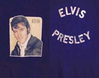 Vintage 70's-80's Elvis Presley T-Shirt Navy with Elvis Iron On, Men's XL with Custom Disco Style Lettering, Elvis Fans, Must See!  Belton