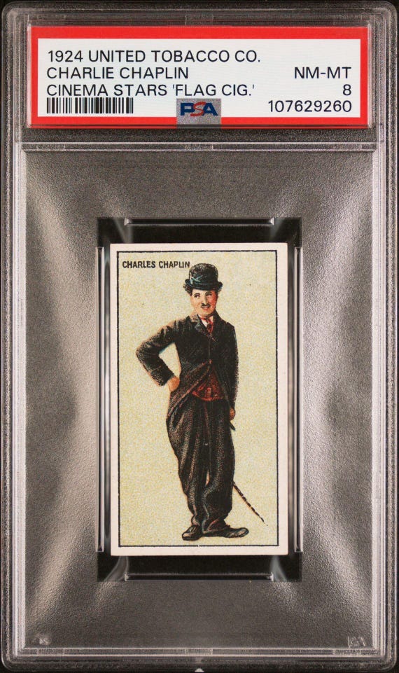 Rare 1924 United Tobacco Charlie Chaplin Tobacco Card PSA 8 Highest Grade!  Silent Movie Little Tramp The Kid Gold Rush City Lights Limelight
