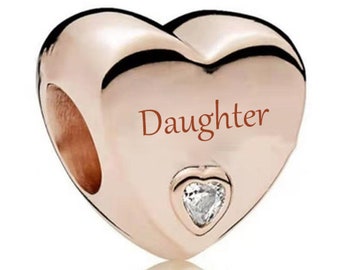 1731 - Echt gloednieuw S925 Sterling Zilver Rose Gold Daughter Heart Charm - Ideaal cadeau voor een speciale gelegenheid - Past op alle bedelarmbanden