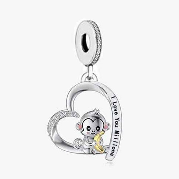 2156 - Genuine Brand New S925 Sterling Silver 'I Love You Millions' Cute Monkey Dangle Charm Bead - Perfect Gift - Fits all Charm Bracelets