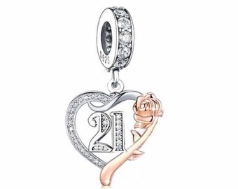 21st, Genuine Brand New S925 Sterling Silver & Rose Gold 21st Birthday Dangle Charm Bead