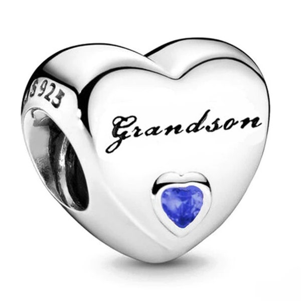 1803 - Genuine Brand New S925 Sterling Silver 'Grandson' Heart Charm Bead - Perfect Gift Idea for a loved one - Fits all Charm Bracelets