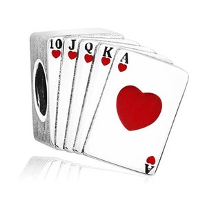 0245 - Véritable jeu de cartes en argent sterling S925 « Loved up » pour jeu de cartes - Idée cadeau parfaite pour un être cher - Convient à tous les bracelets à breloques
