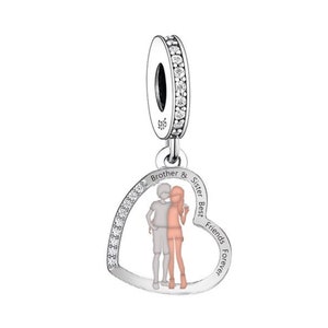 2795 - Brother & Sister, Genuine Brand New S925 Sterling Silver Brother Sister Best Friends Forever Dangle Charm - Fits all Charm Bracelets