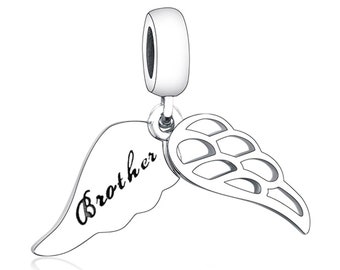 1379 - Genuine Brand New 'BROTHER' Angel Wings, S925 Sterling Silver Charm Bead - In Remembrance of a loved one - Fits all Charm Bracelets