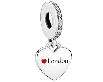 1579 - Cuenta colgante con dije I Love LONDON de plata de ley S925 nueva y genuina - Idea de regalo perfecta para un ser querido - Se adapta a todas las pulseras con dijes