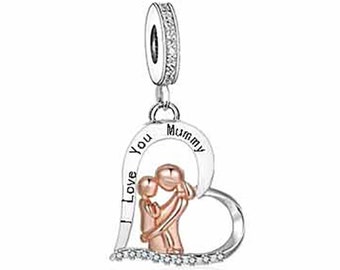 2123 - Charm pendentif « Je t'aime maman » authentique en argent sterling S925 - Idée cadeau parfaite pour un être cher - Convient à tous les bracelets à breloques