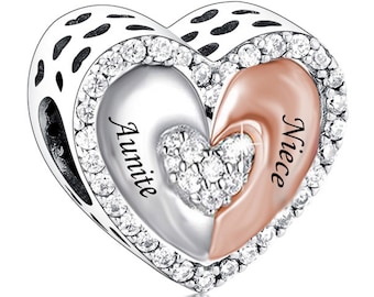 2552 - Genuine Brand New S925 Sterling Silver Auntie & Niece Heart Charm Bead - Ideal Special Family Gift - Fits all Branded Charm Bracelets