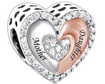 2470 - Echte gloednieuwe S925 sterlingzilveren moeder- en dochterhartbedel - Ideaal cadeau voor een speciale gelegenheid - Past op alle bedelarmbanden