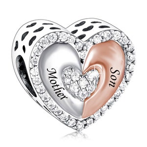 2471 - Brandneue S925 Sterling Silber Mutter & Sohn Herz Charm Bead - Ideales Geschenk für einen besonderen Anlass - Passt für alle Bettelarmbänder