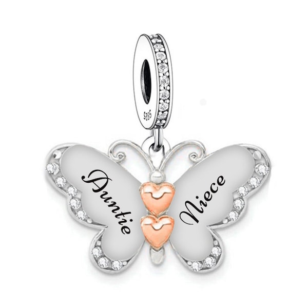 2773 - Auntie/Niece - Genuine Brand New S925 Sterling Silver Auntie & Niece Special Bond 2tone Dangle Charm - Fits Branded Charm Bracelets