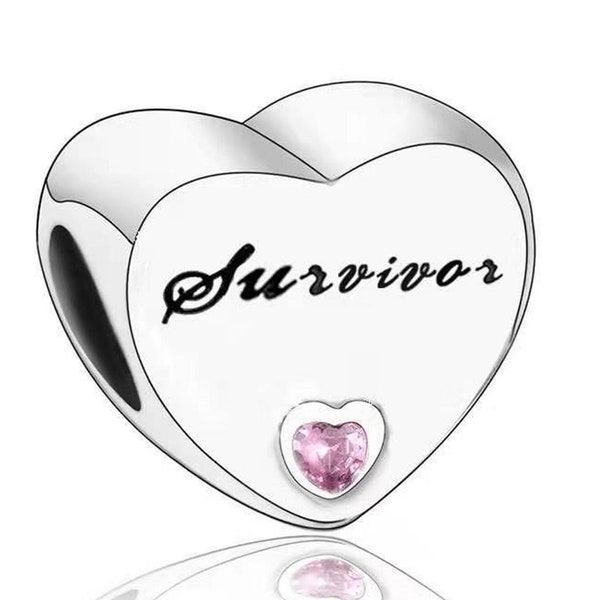 1409 - Echt gloednieuw S925 Sterling Zilver 'Survivor' Heart Charm Bead - Ideaal cadeau voor een speciale gelegenheid - Past op alle bedelarmbanden