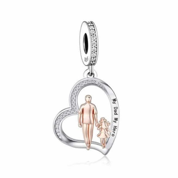 2129 - Dad - Genuine Brand New S925 Sterling Silver 'My Dad My Hero' Dangle Charm - Perfect Gift for a loved one - Fits all Charm Bracelets