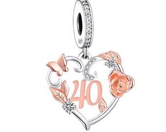 40th, Brand New Sterling Silver Rose Gold 40th Birthday Dangle
