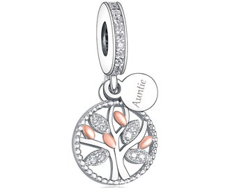1664 Auntie - Genuine Brand New S925 Sterling Silver Auntie Family Tree Dangle Charm - Ideal for a Special Aunt - Fits all Charm Bracelets