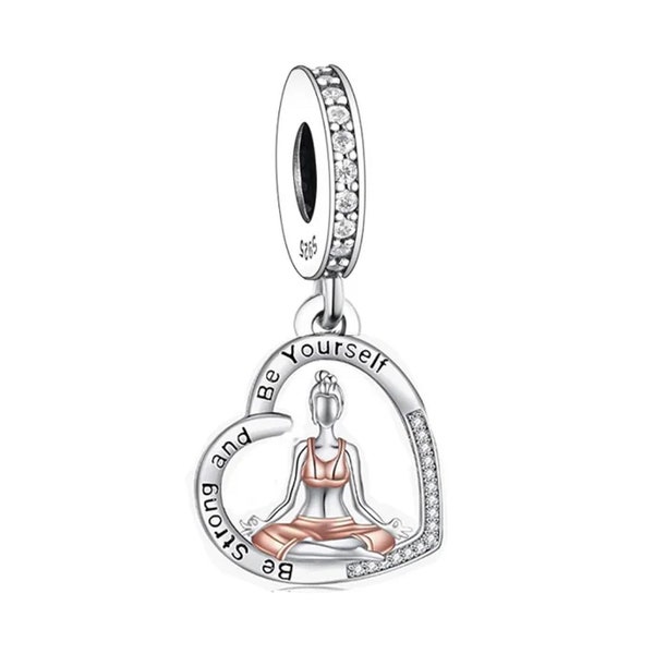 3494 - Yoga Charm - Brand New S925 Sterling Silver 'Be Strong & Be Yourself' Dangle Charm Bead - Perfect Gift - Fits all Charm Bracelets